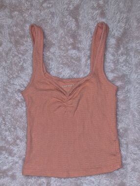 American Eagle Outfitters Peach Ribbed Ruched Neck Tank